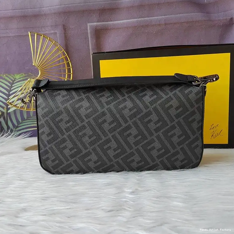 Vintage HOT Motif Fendi In Medium FF Baguette Fabric Black Bag 0614